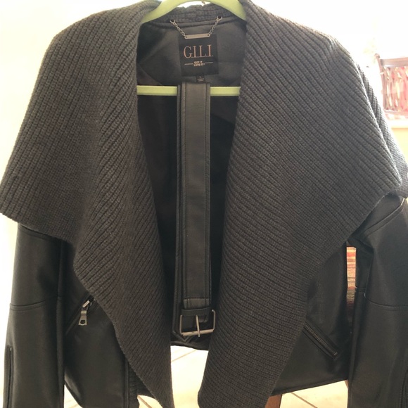 G.I.L.I black leather jacket size6 with belt - Picture 1 of 8